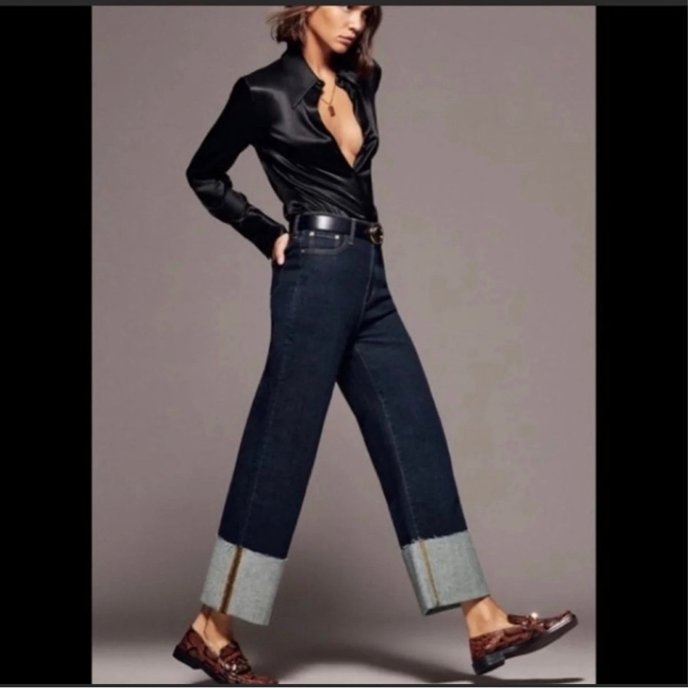 ZARA The Folded Up Wide Leg Dark Denim Women’s Size 2 Blogger Favorite